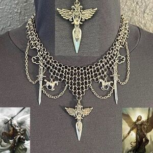 “Ride of the Valkyries #5" Handmade Gothic Warrior Silver Chainmail Bib Necklace